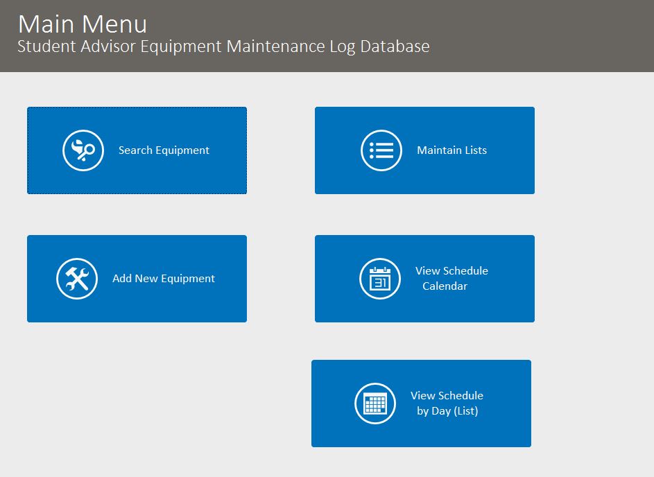 Student Advisor Equipment Maintenance Log Tracking Database Template | Equipment Database